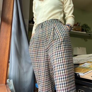 Vintage Wool Checkered Plaid High Rise Pants